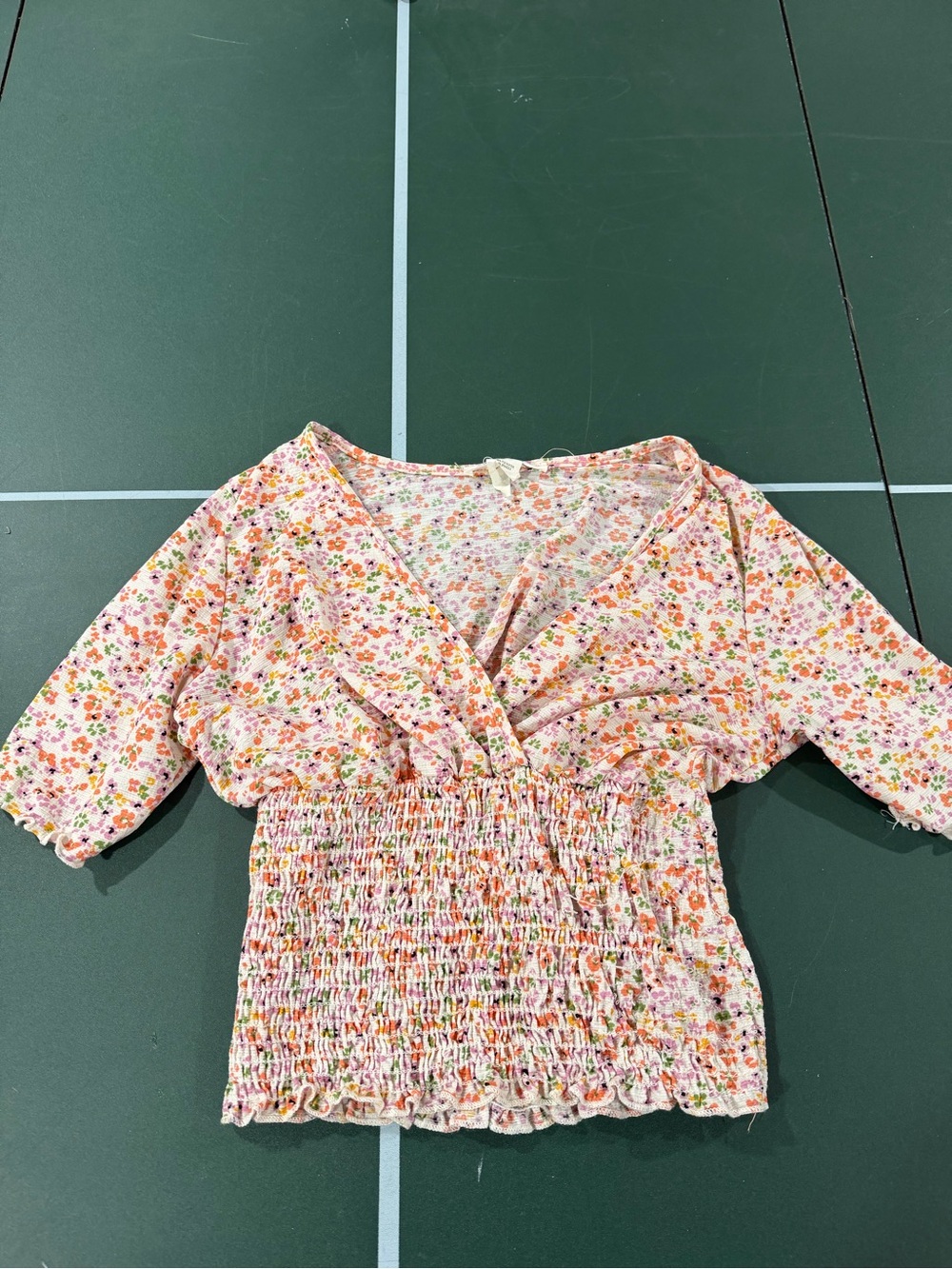 Caution To The Wind Pink Floral Smocked Waist V-Neck Crop Top